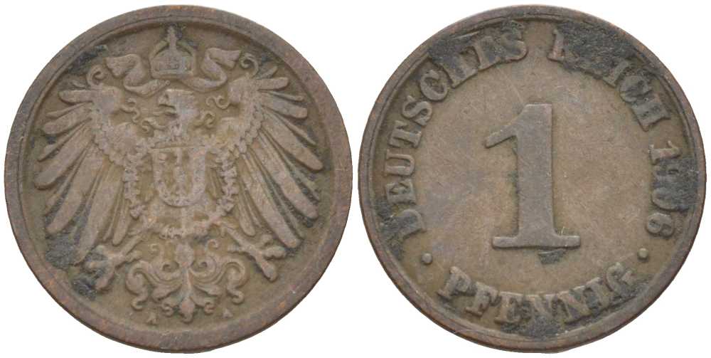 ГЕРМАНИЯ 1 ПФЕННИНГ 1906 А KM 10, J. 10 медь 201-923