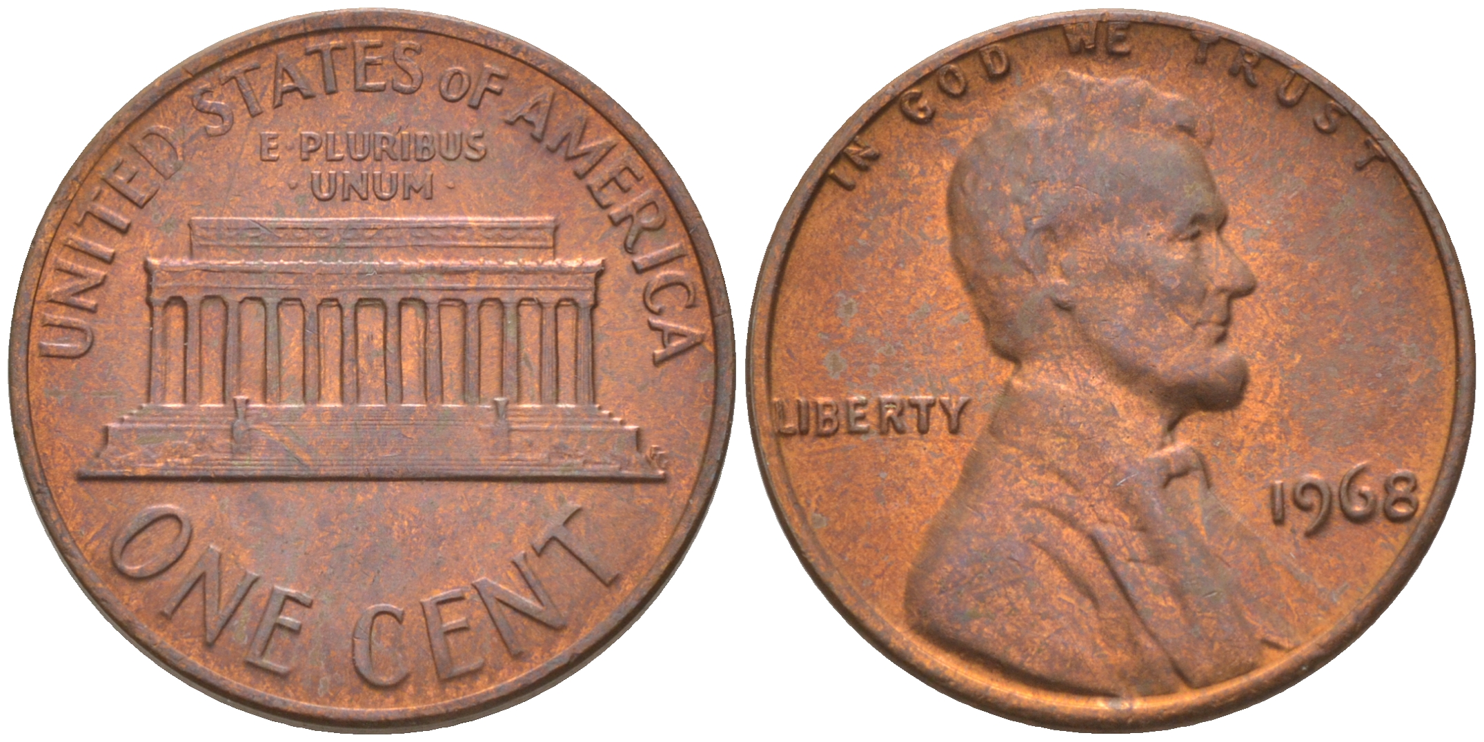 США 1 ЦЕНТ 1968 ЛИНКОЛЬН KM 201 медь цинк 187-1155