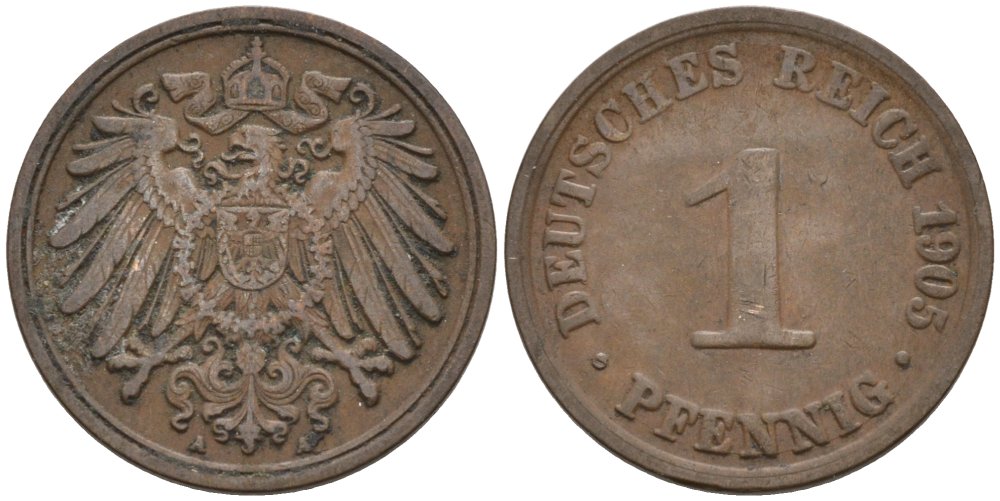 Германия 1 пфенниг 1905 A KM 10, J. 10 медь 4567-1211