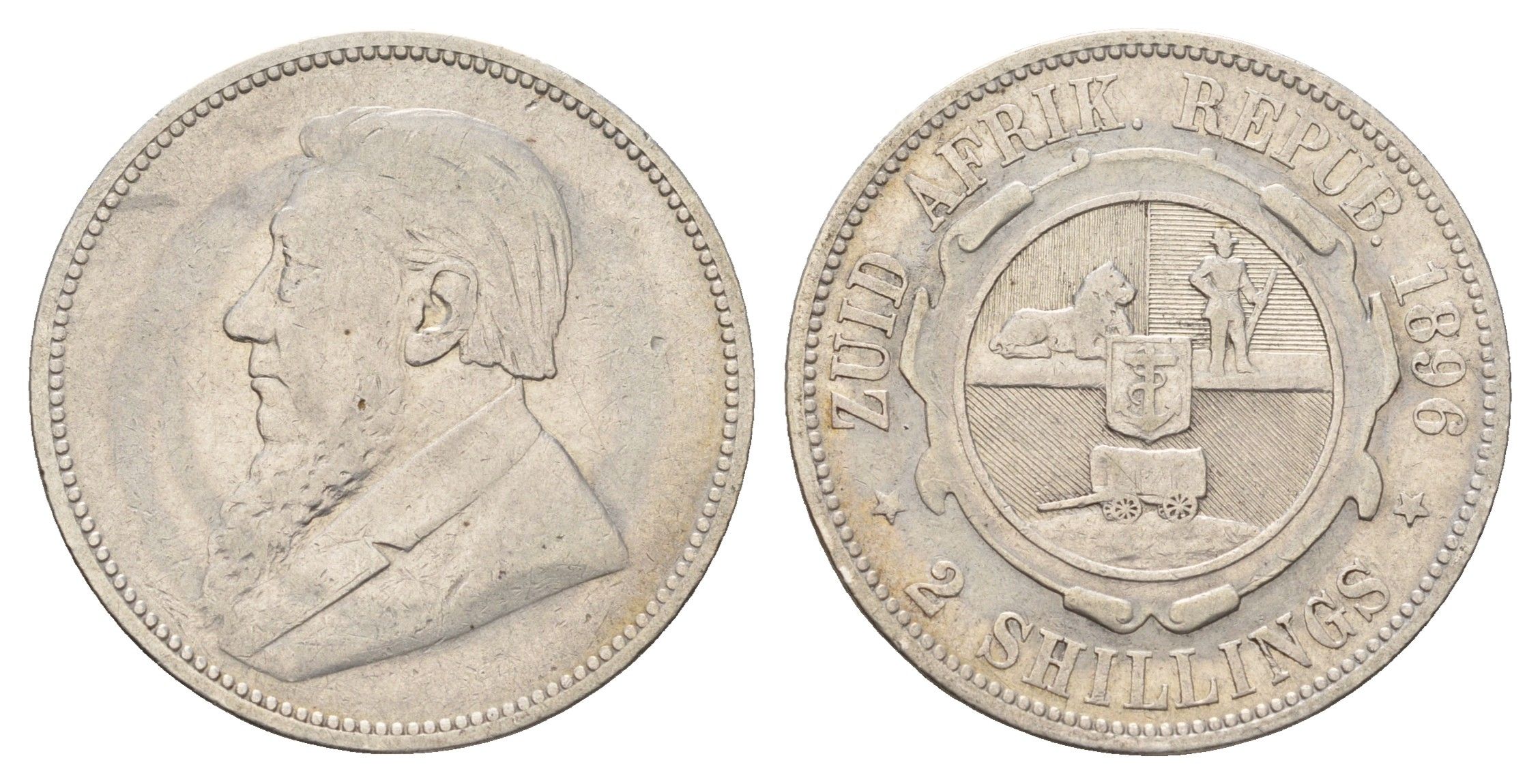 ЮАР 2 шиллинга 1896 ZAR, Трансвааль, Крюгер KM 6 серебро 1531-1422