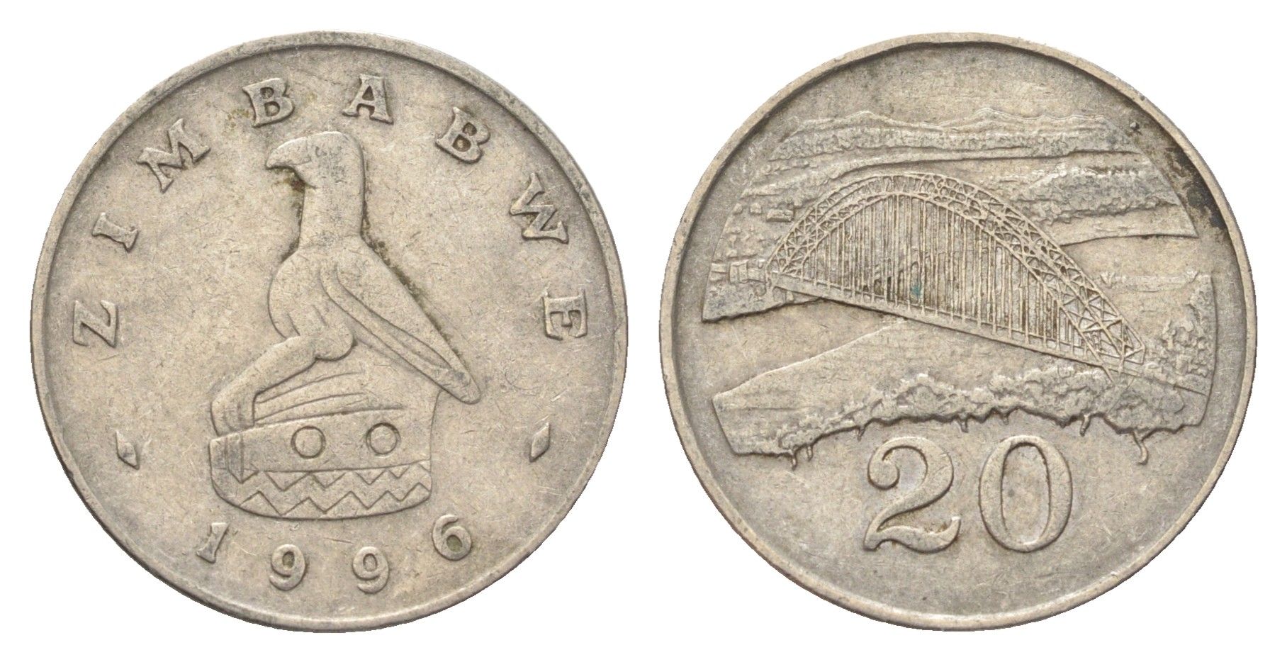 Зимбабве 20 центов 1996 мост Бирченоу KM 4 медно-никель 4703-1246