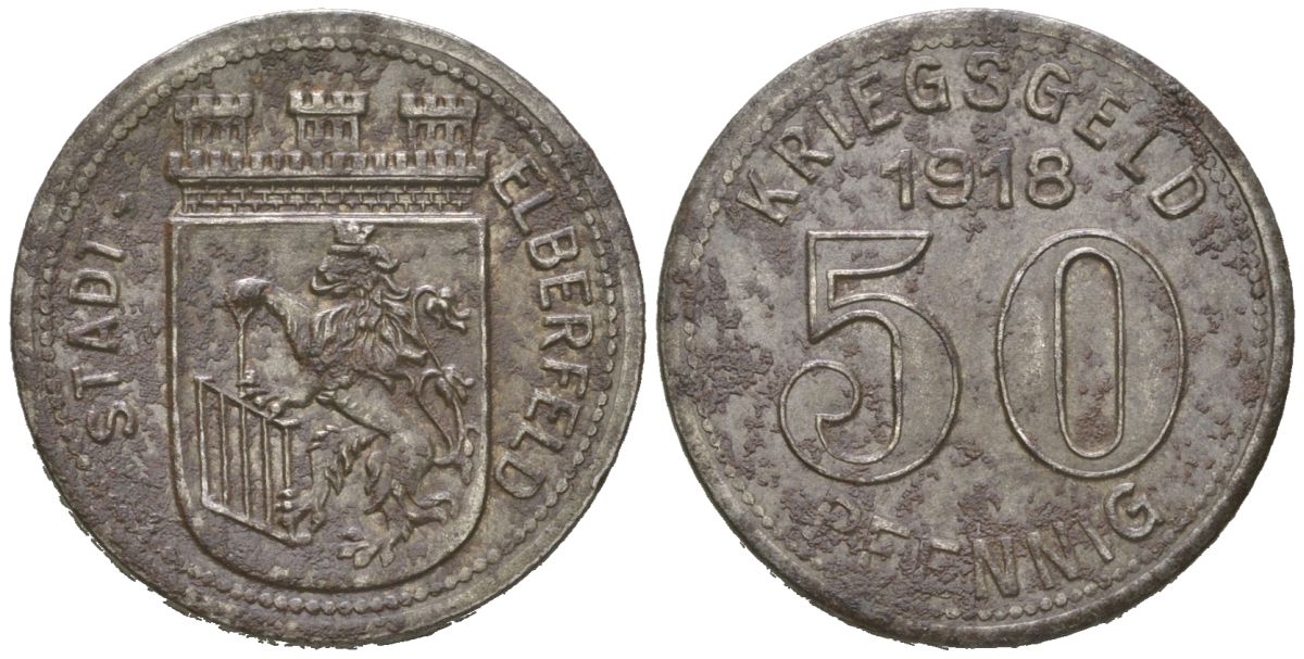 Эльберфельд 50 пфеннигов 1918 Funck 111.6, Men05 6413.7, Men18 8040.7 железо 4617-319