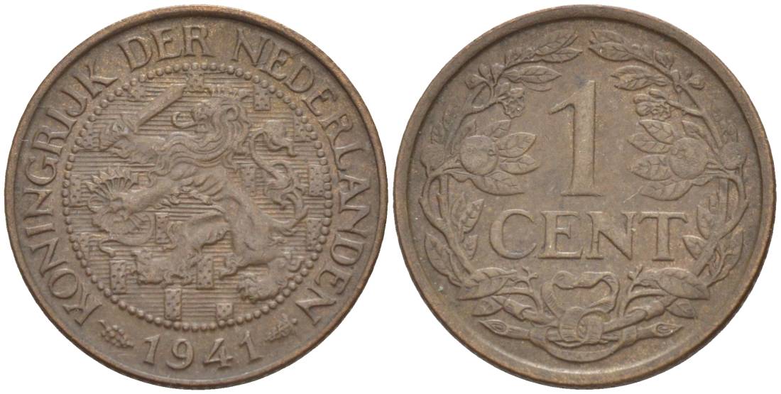 НИДЕРЛАНДЫ 1 ЦЕНТ 1941 ВИЛЬГЕЛЬМИНА I (1891-1948) KM 152 бронза 4532-1127