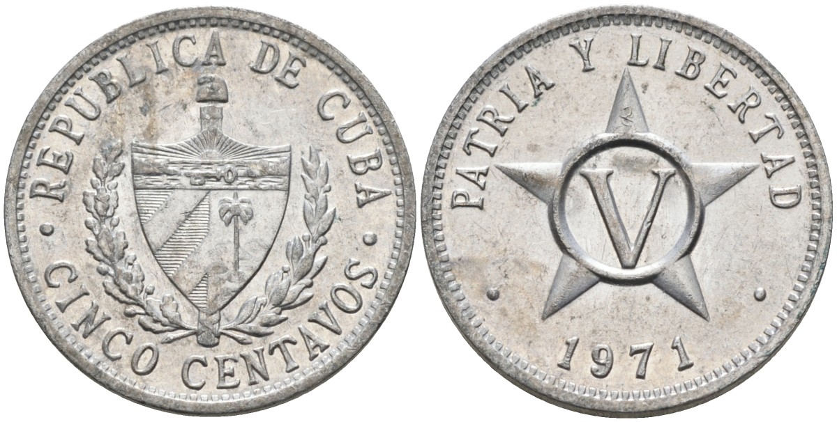 Куба 5 сентаво 1971 звезда, вторая республика (1962- ) KM 34 алюминий UNC 94-432