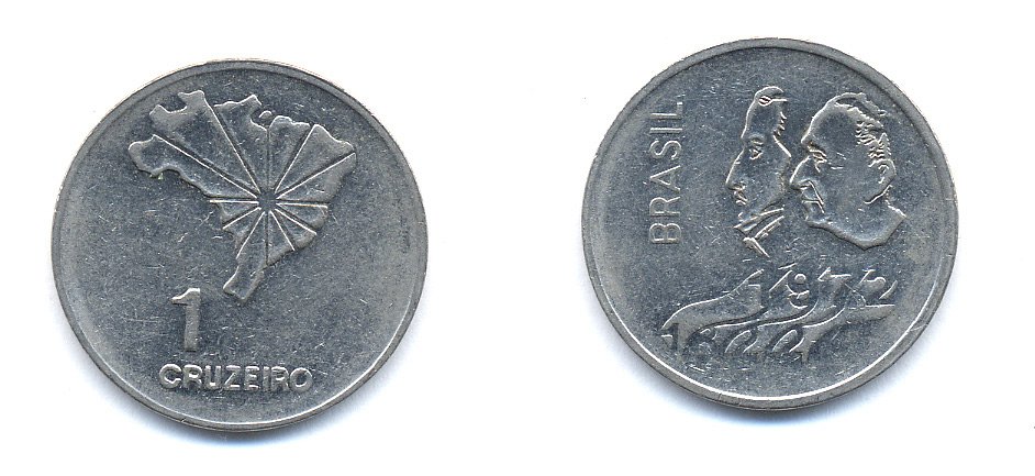 Бразилия 1 крузейро 1972 150 лет независимости KM 582 никель aUNC 51-5713