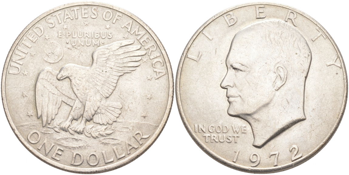 США 1 доллар 1972 Президент Эйзенхауэр, лунный орел KM 203 медь плакированная медно-никелем 4537-1024