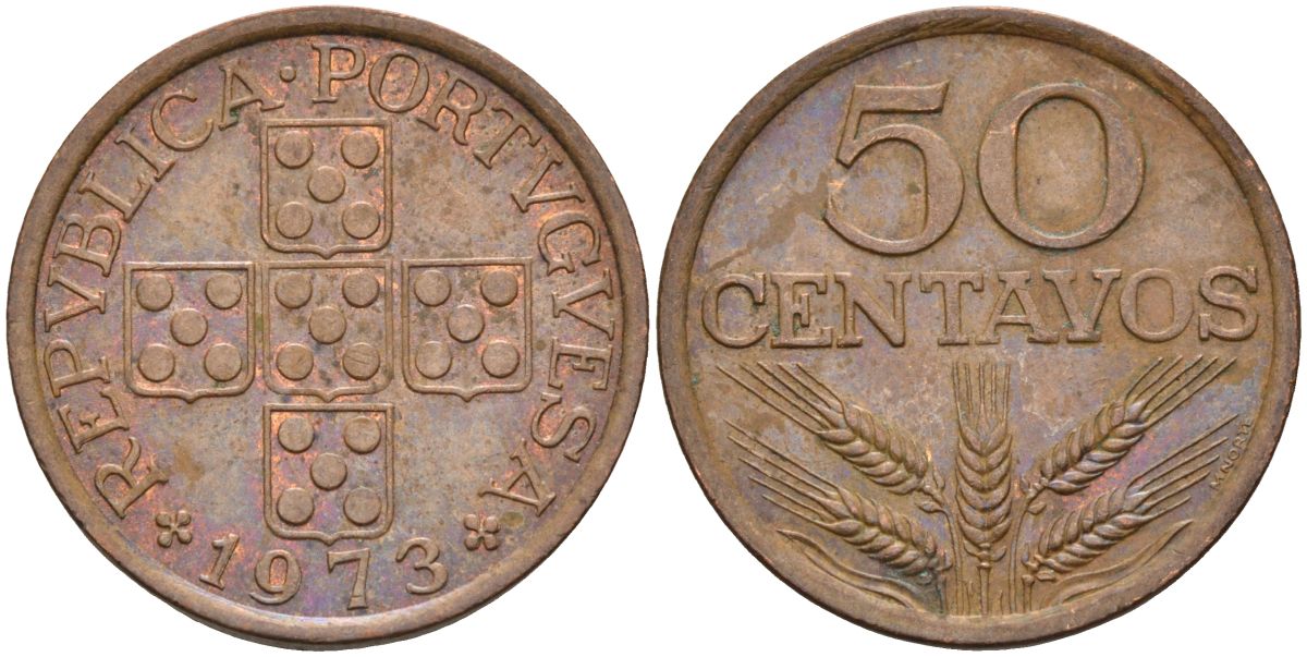 Португалия 50 сентаво 1973 KM 596 бронза 4126-553