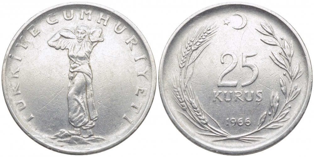 Турция 25 курушей 1966 KM 892.2 нержавеющая сталь 3856-827