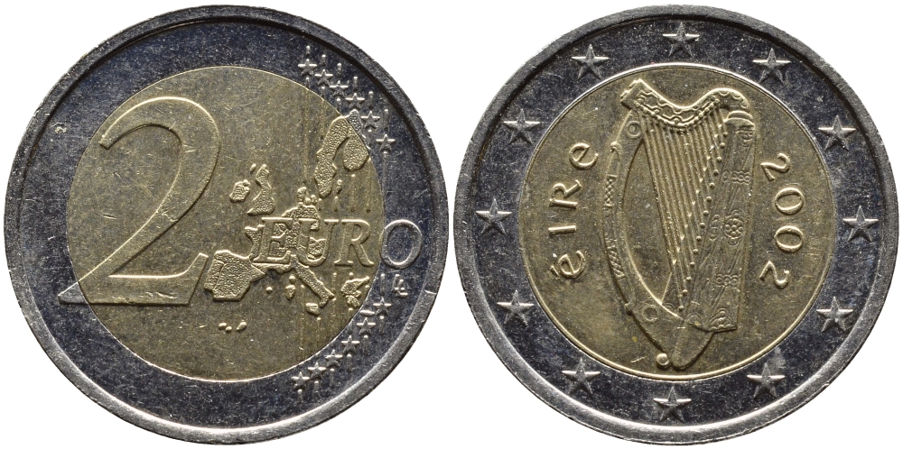 ИРЛАНДИЯ 2 ЕВРО 2002 KM 39 биметалл 4390-1027