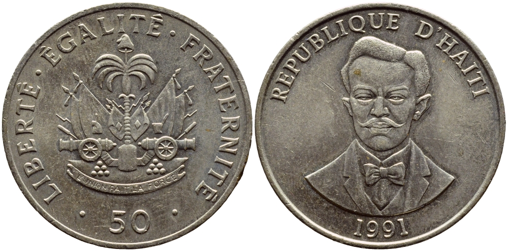 Гаити 50 сантимов 1991 Шарлемань Перальт KM 153 медно-никель UNC 62-437