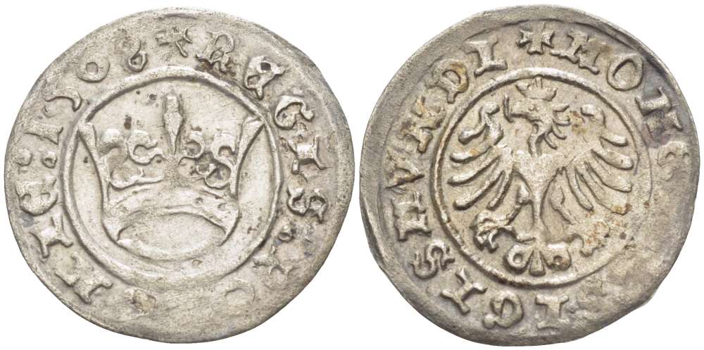 Польша, Краков 1/2 гроша 1508 Сигизмунд I Старый (1506-1548), вес 1 гр. Kopicki 408, Gumowski 480 серебро 1517-143