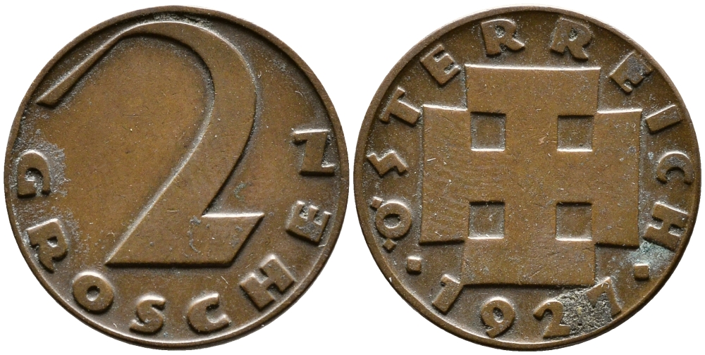 АВСТРИЯ 2 ГРОША 1927 KM 2837 бронза 4387-712