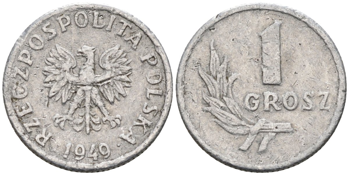 Польша 1 грош 1949 Республика KM 39, Parchimowicz 201 алюминий 4580-441