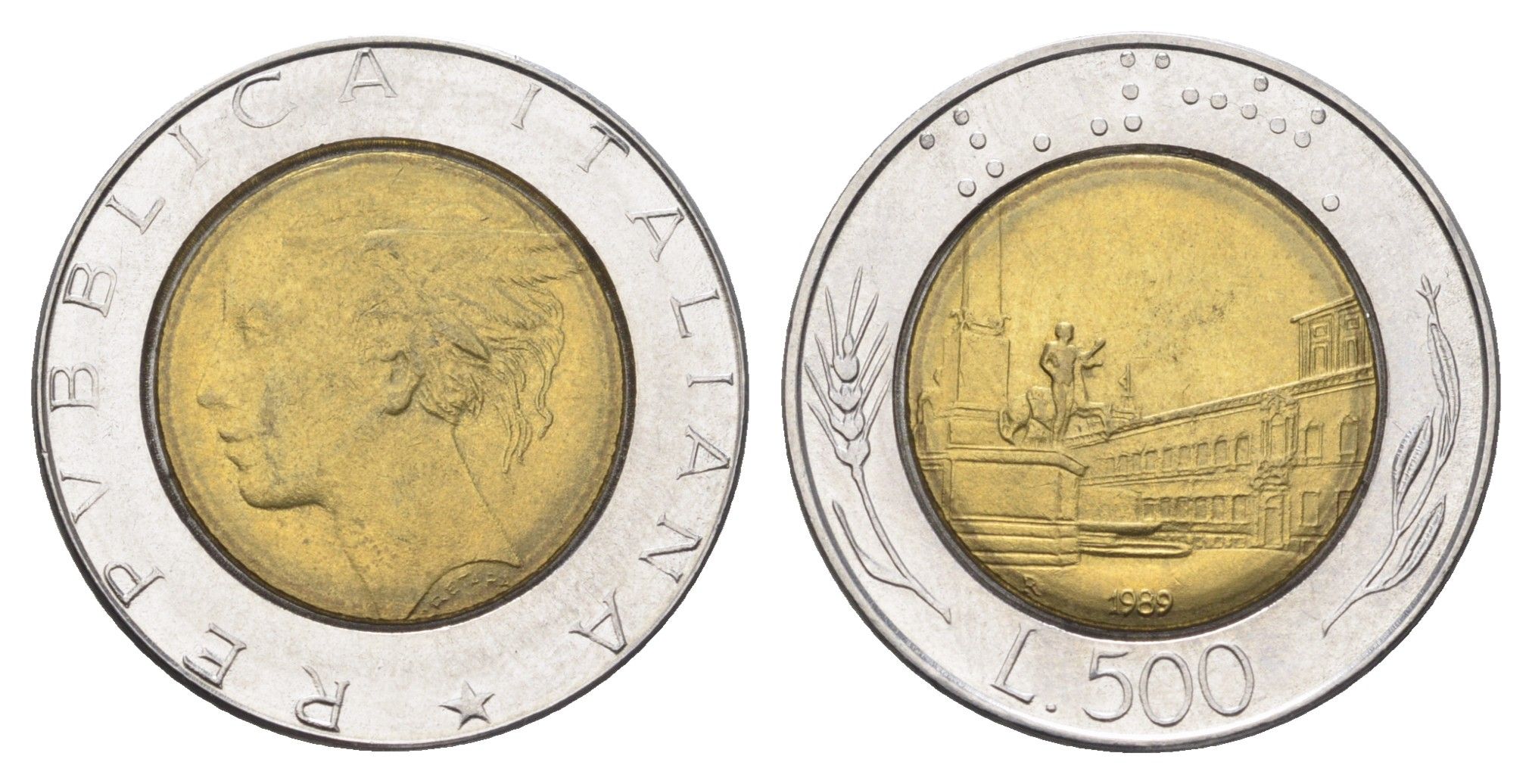 Италия 500 лир 1989 R, Квиринальский дворец в Риме KM 111 биметалл 4704-1014