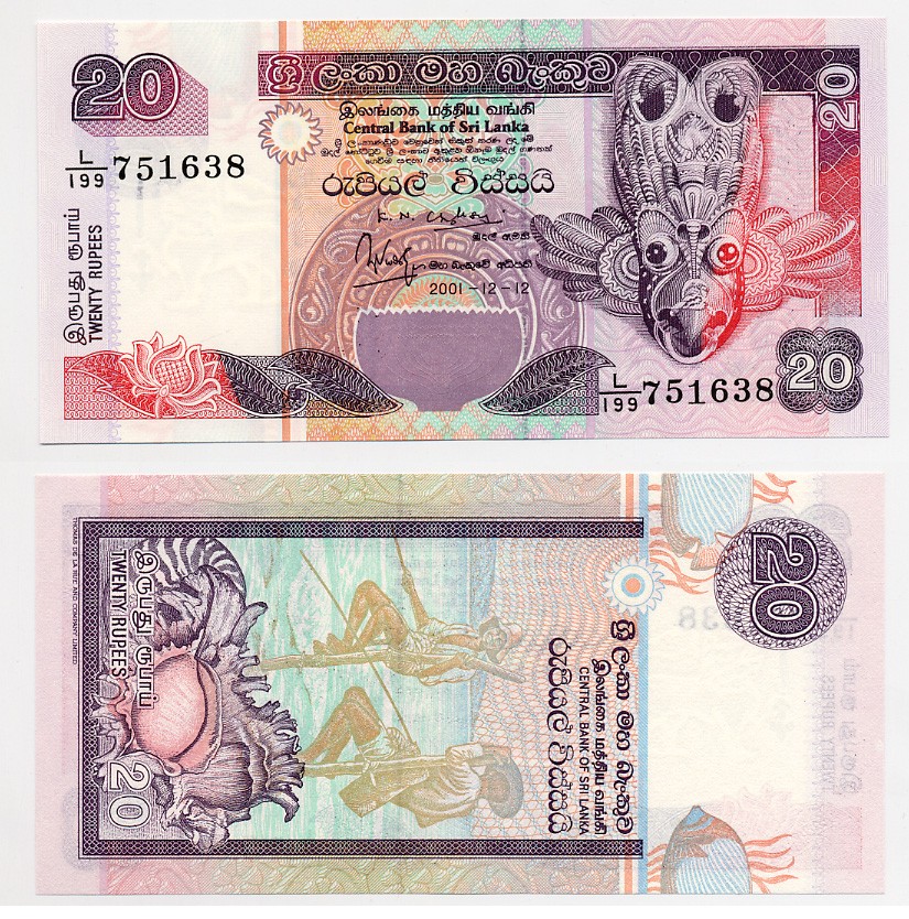 ШРИ-ЛАНКА 20 РУПИЙ 2001 Pick 116a бумага UNC (ПРЕСС) 6280-55-2