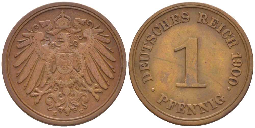 ГЕРМАНИЯ 1 ПФЕННИГ 1900 E KM 10, J. 10, Weege 2 медь 211-249