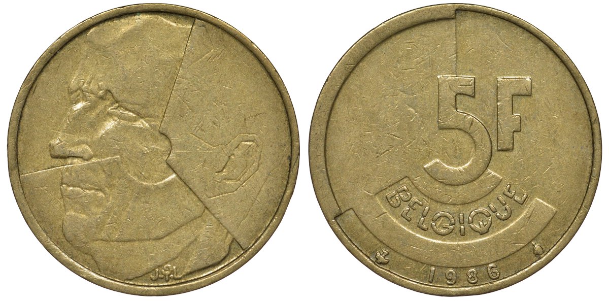 Бельгия 5 франков 1986 Belgique KM 163 алюминиевая бронза 4128-934