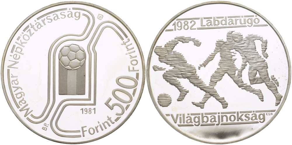 Венгрия 500 форинтов 1981 чемпионат мира по футболу в Испании 1982 года KM 625 серебро PROOF 01-161-24
