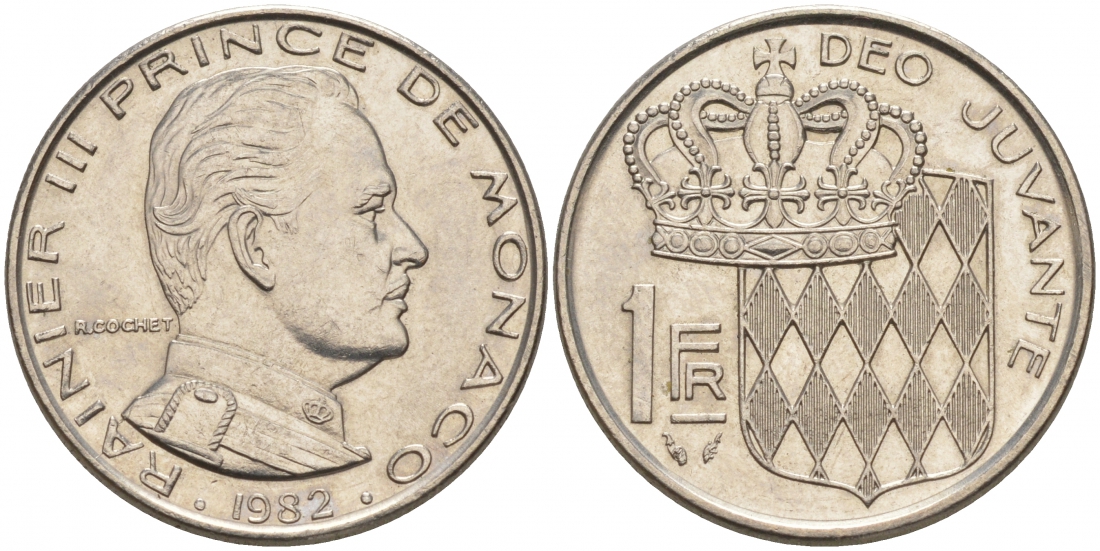 Монако 1 франк 1982 Ренье III (1949-2005) KM 140 никель 73-1412