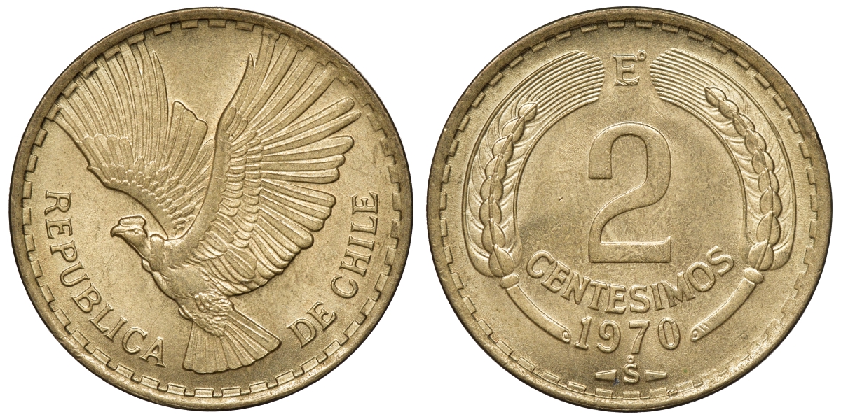 Чили 2 сентесимо 1970 KM 193 алюминиевая бронза aUNC 4118-153