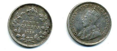 Канада 5 центов 1918 Георг V (1910-1936) KM 22 серебро 46-849