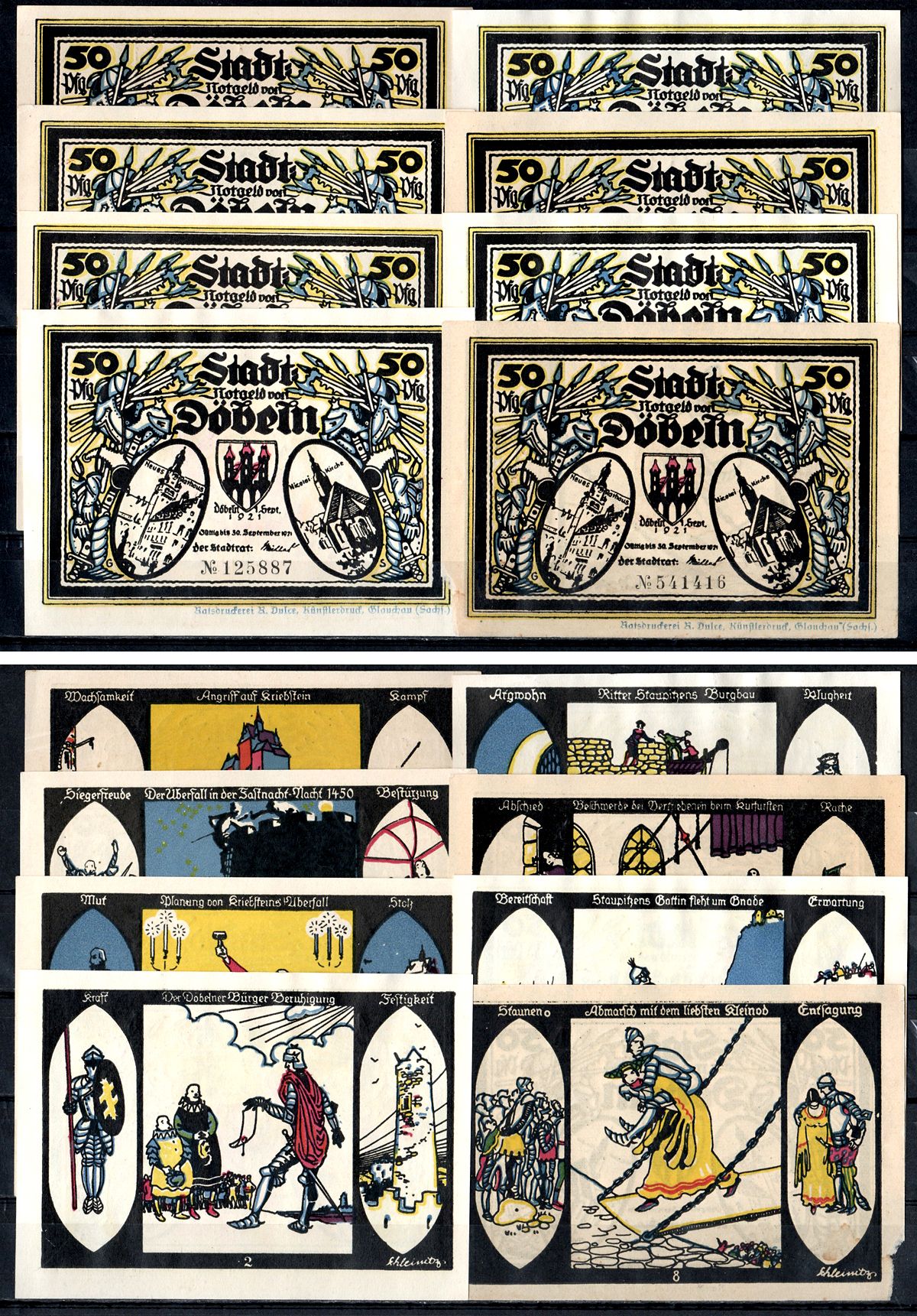 Дёбельн (Саксония) полный набор из 8 нотгельдов (50 пфеннигов) 1921 Mehl Grabowski 277.1 бумага UNC (пресс) 7555-54-2-2