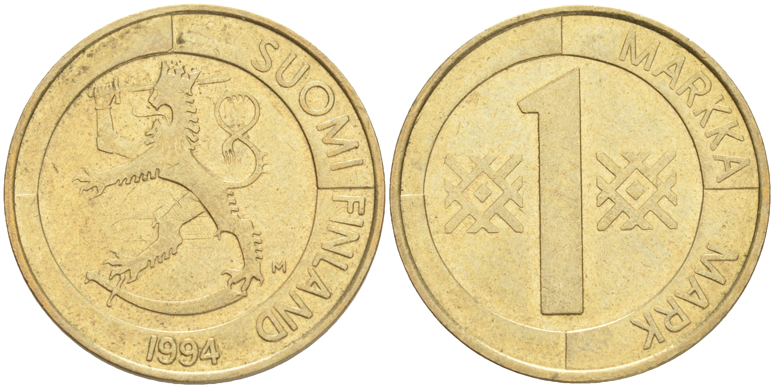 ФИНЛЯНДИЯ 1 МАРКА 1994 M KM 76 алюминиевая бронза 4556-523