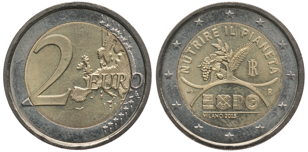 Италия 2 евро 2015 ЭКСПО 2015, Милан KM 380 биметалл 4384-145