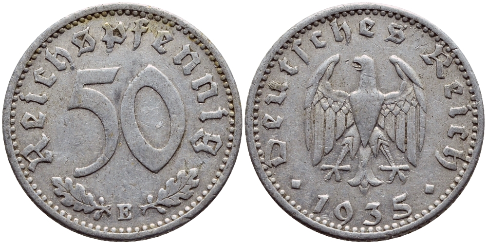 Германия 50 рейхспфеннигов 1935 E KM 87, J.368 алюминий 4391-1142