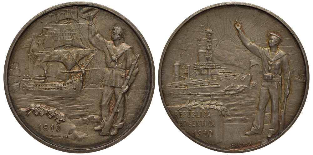 АРГЕНТИНА МЕДАЛЬ 1910 100 ЛЕТ НЕЗАВИСИМОСТИ, 38 мм серебро 413-3445