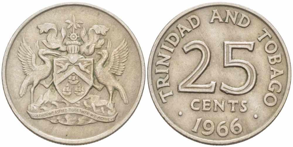 Тринидад и Тобаго 25 центов 1966 герб KM 4 медно-никель 105-459