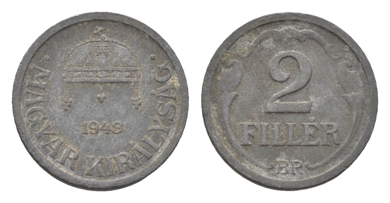 Венгрия 2 филлера 1943 BP KM 519 цинк 4664-867