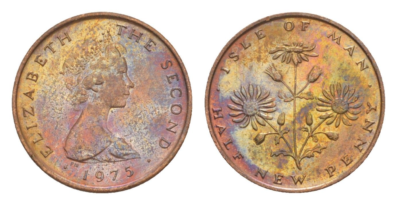 Остров Мэн 1/2 пенни 1975 Елизавета II (1952-2022) KM 19 бронза aUNC 4647-142