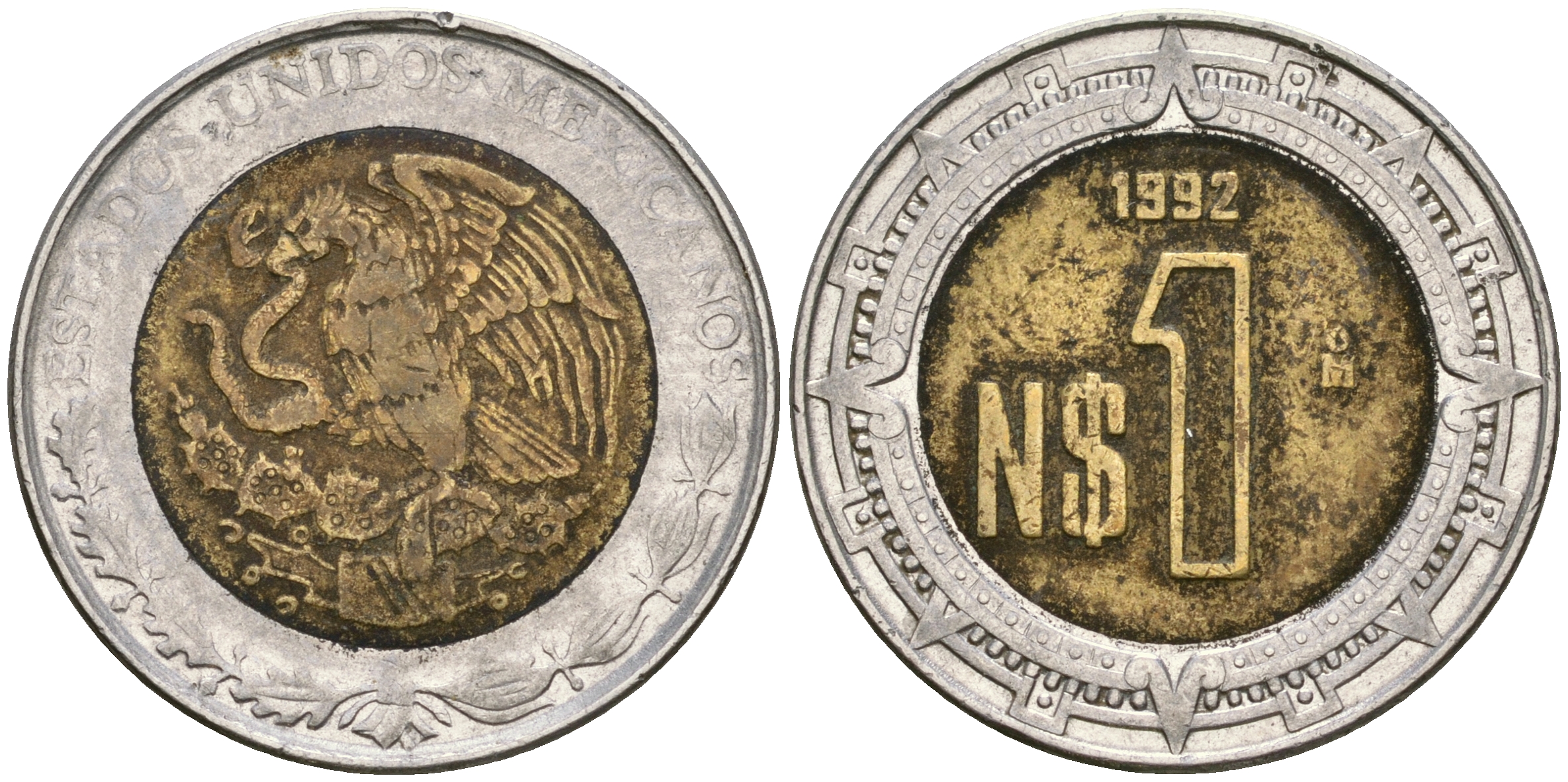 Мексика 1 песо 1992 KM 550 биметалл 4364-445