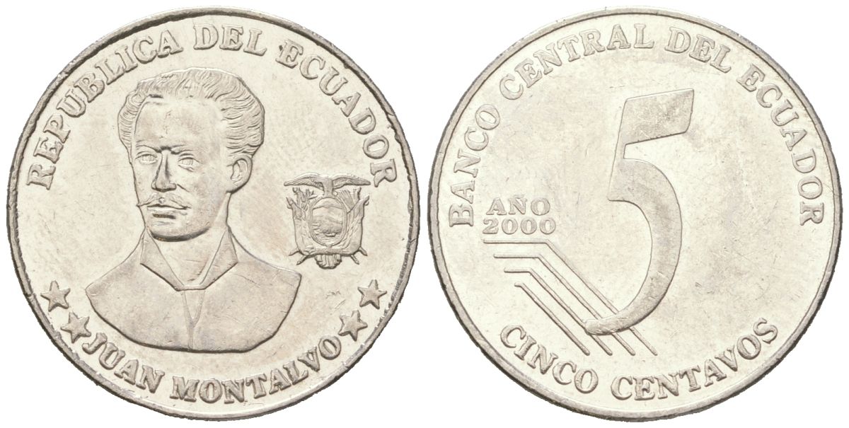Эквадор 5 сентаво 2000 KM 105 нержавеющая сталь 4401-931