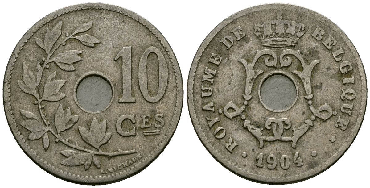 Бельгия 10 сантимов 1904 Belgique KM 52 медно-никель 4172-812