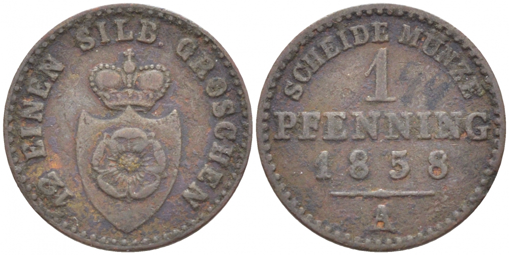 Липпе-Детмольд 1 пфенниг 1858 А KM 260, AKS 14 медь 112-717