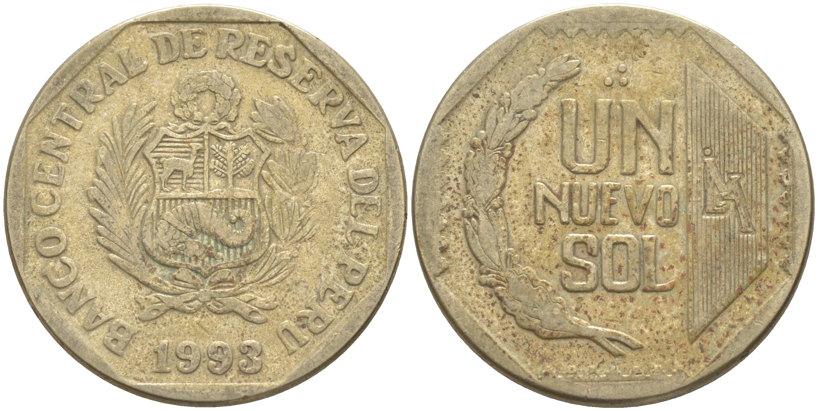 Перу 1 новый соль 1993 KM 308.1 медно-никель 63-212