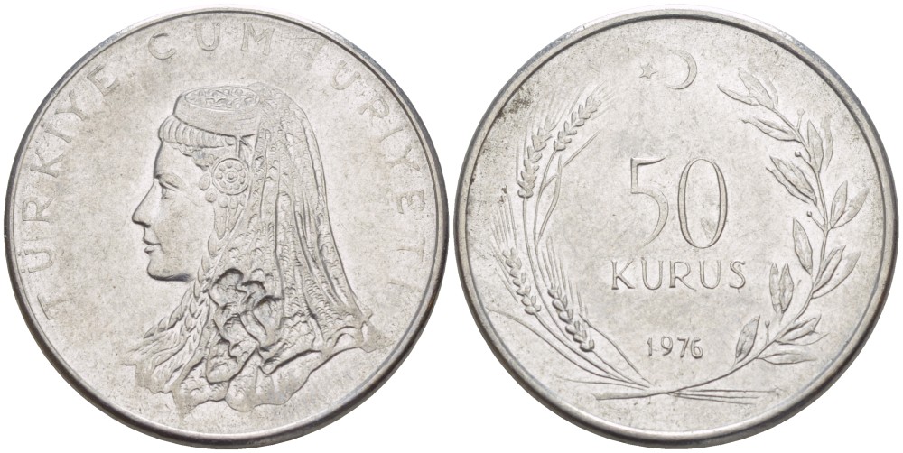 Турция 50 курушей 1976 Анатолийская невеста KM 899 нержавеющая сталь 4390-736