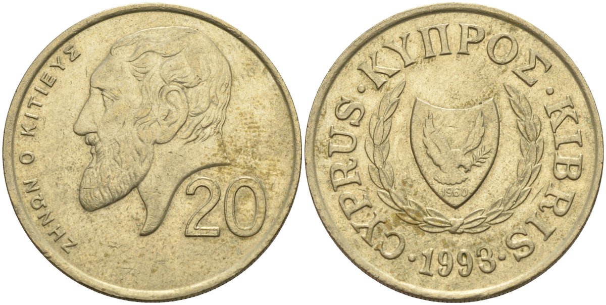 Кипр 20 центов 1993 KM 62.2 никель латунь 4140-831