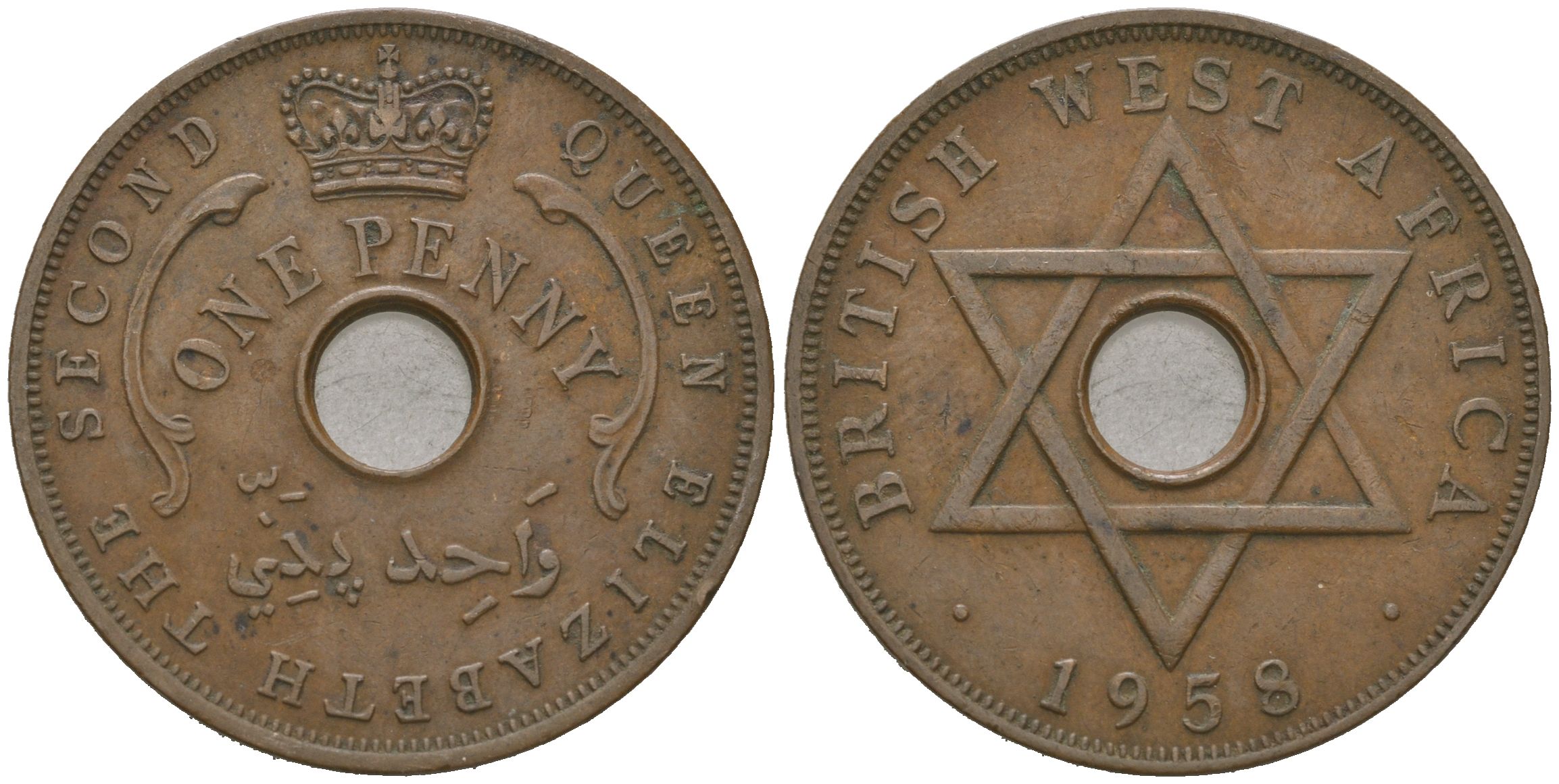 Британская Западная Африка 1 пенни 1958 Елизавета II (1952-2022) KM 33 бронза 4044-945