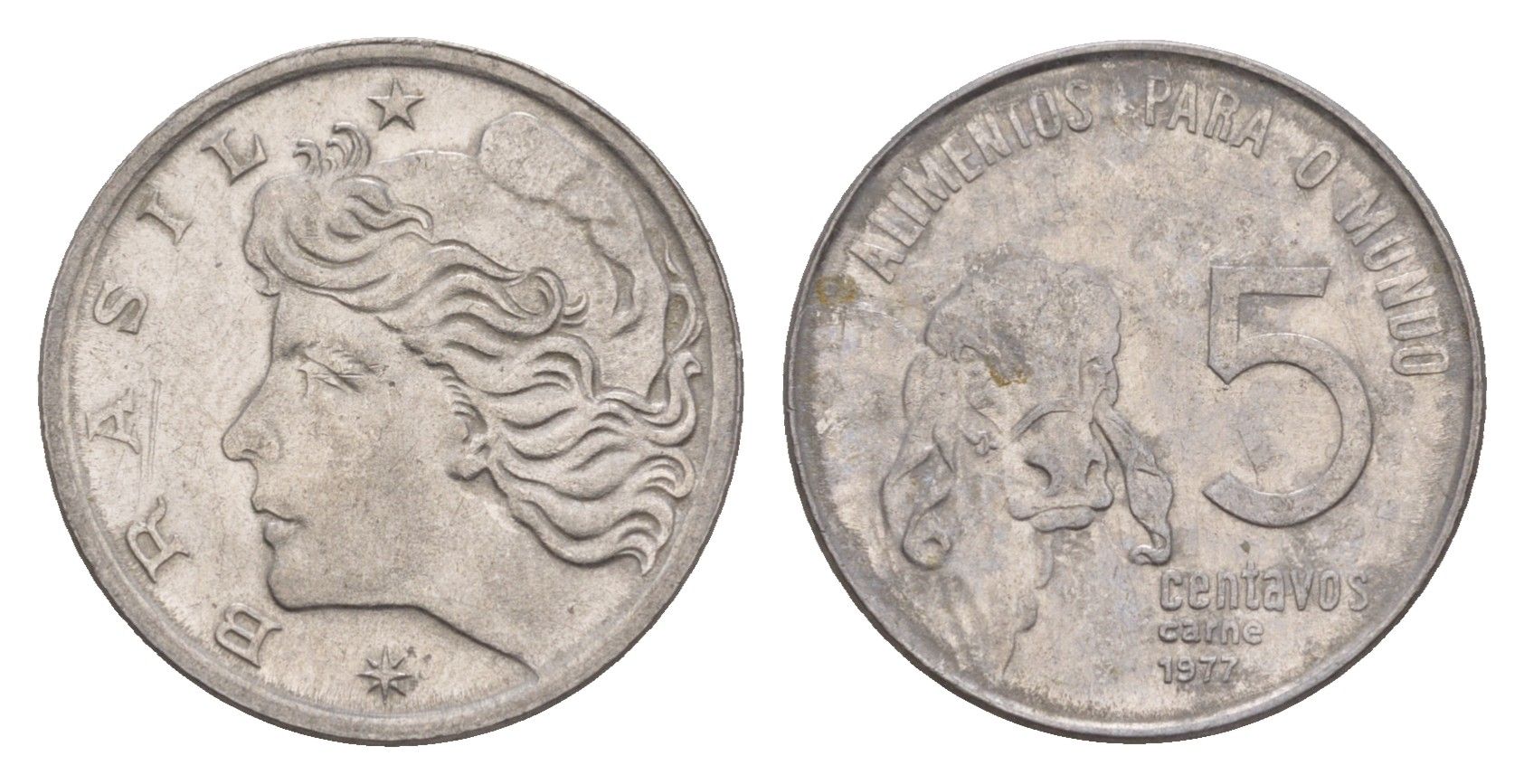 Бразилия 5 сентаво 1977 ФАО - Зебу KM 587 нержавеющая сталь 4655-1059