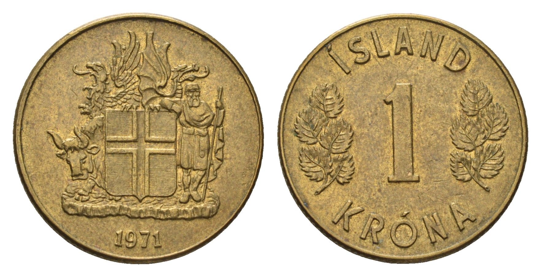 Исландия 1 крона 1971 KM 12a никель латунь aUNC 4695-534