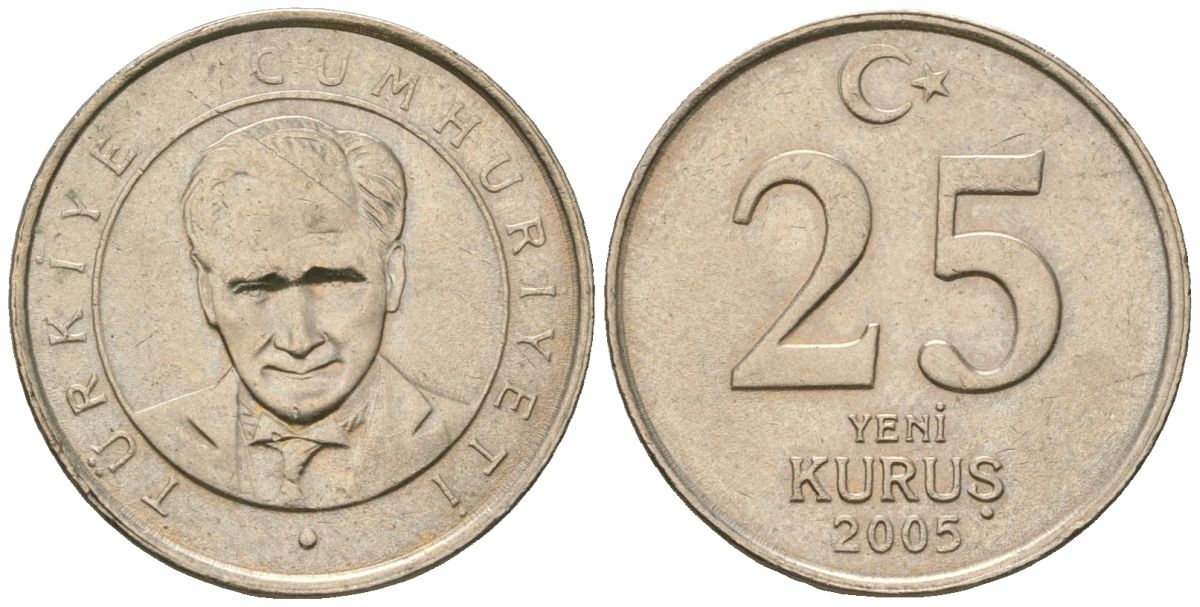 Турция 25 новых курушей 2005 KM 1167 медь цинк никель 4610-132