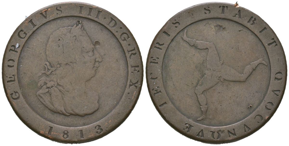 Остров Мэн 1/2 пенни 1813 Георг III KM 10 медь 441-1135