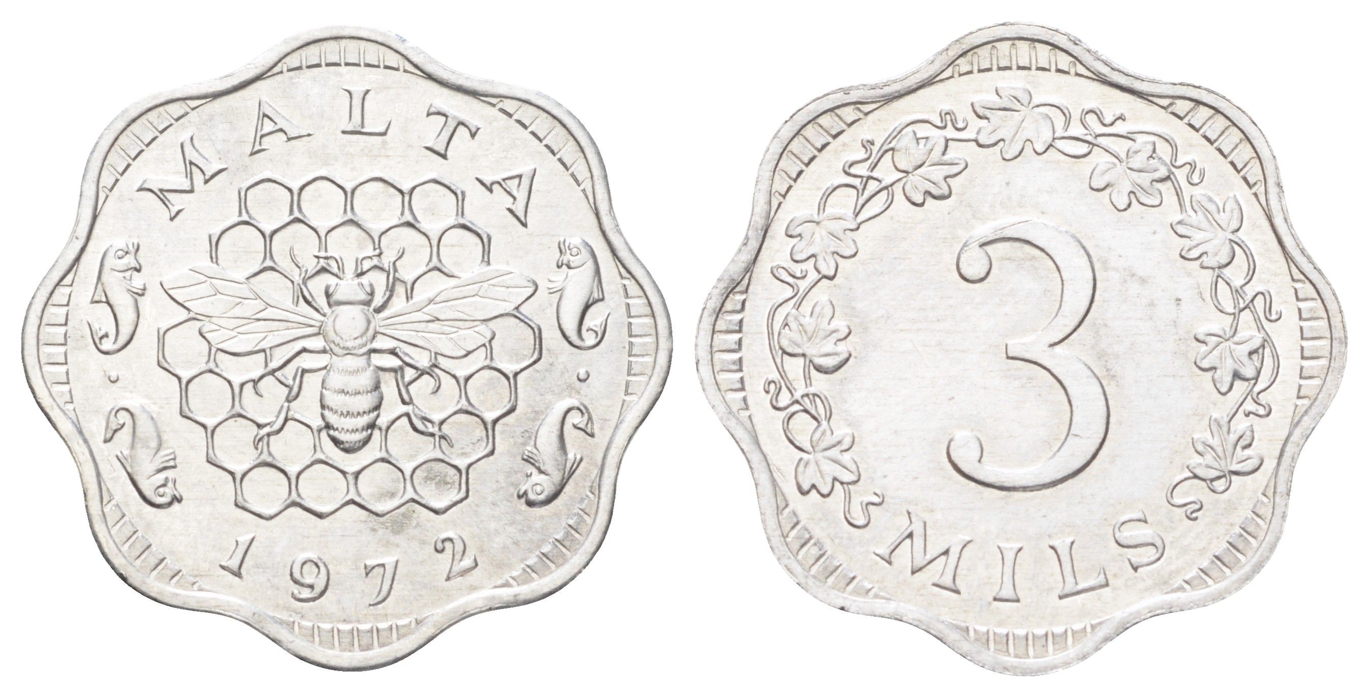 Мальта 3 миля 1972 год-тип KM 6 алюминий UNC 4122-832