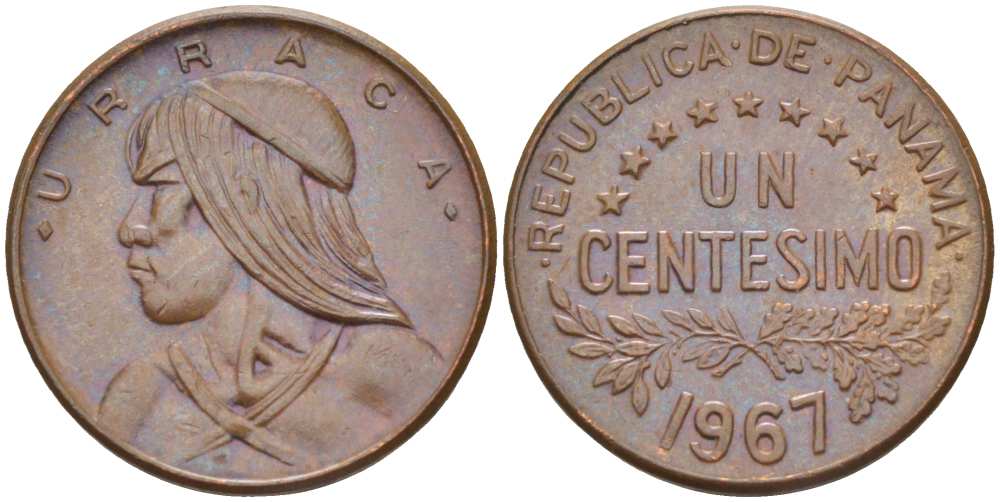 Панама 1 сентесимо 1967 Уррака KM 22 бронза 4516-241