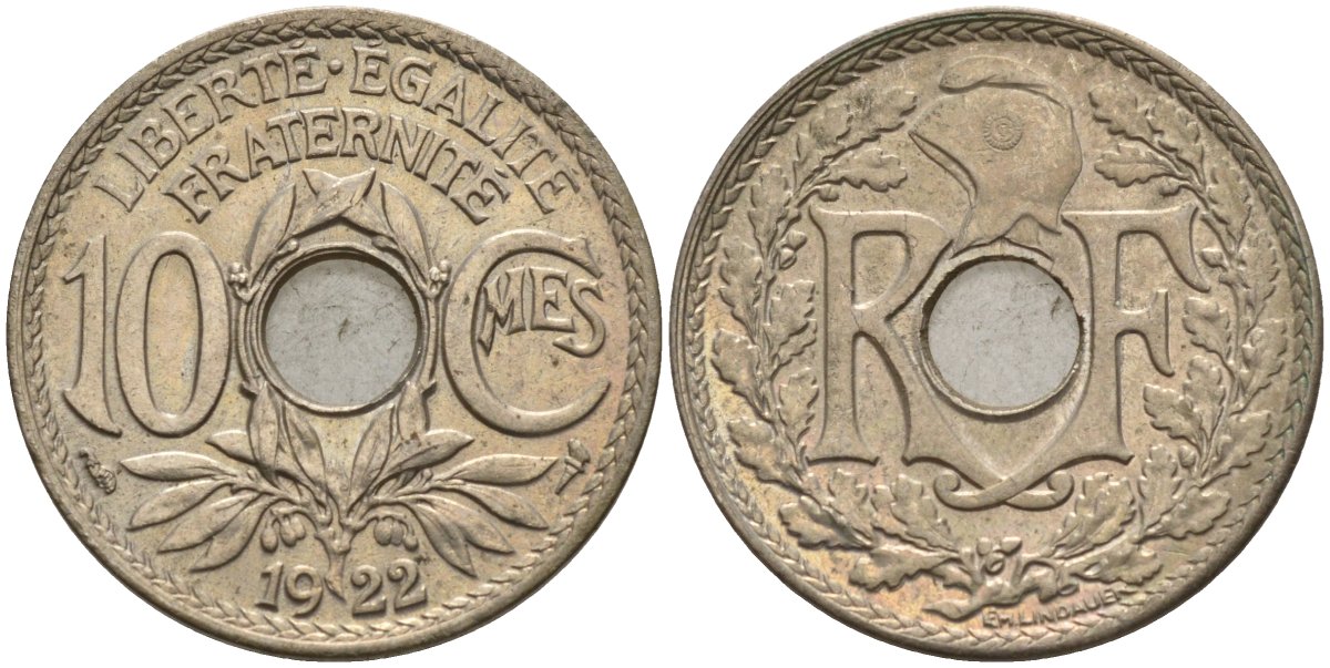 Франция 10 сантимов 1922 KM 866a, Le Franc 138.3 медно-никель 4143-917