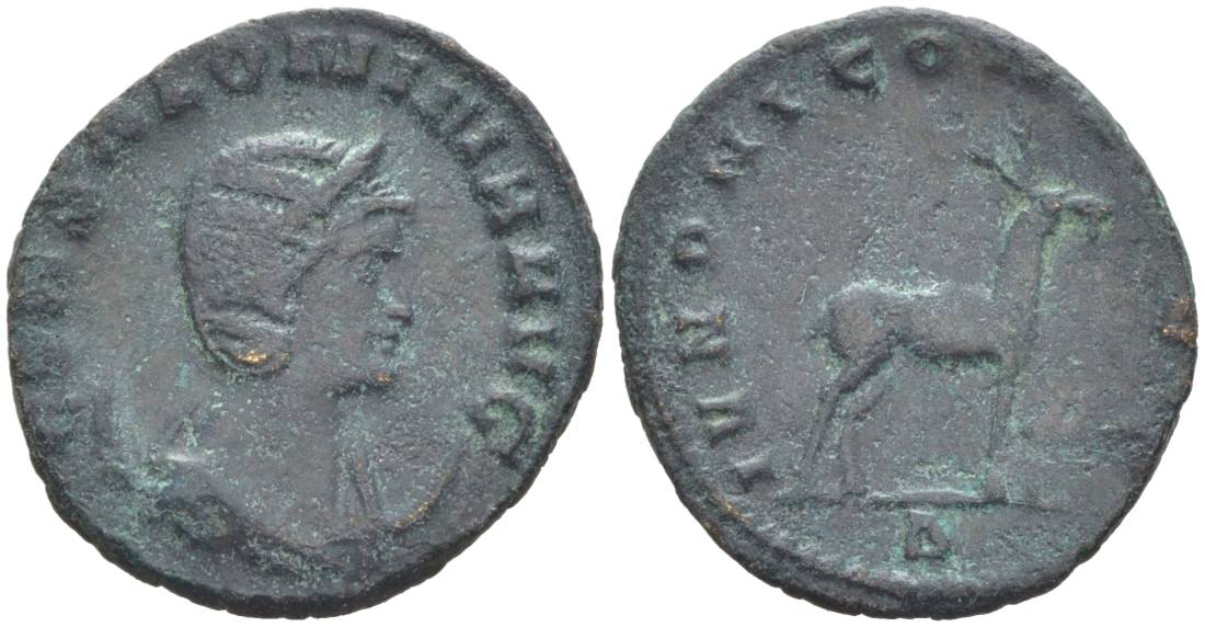 Римская Империя антониниан 267 - 268 Салонина, жена Галлиена, COR SALONINA AVG, бюст императрицы / IVNONI CONS AVG, козел, Рим RIC 14 биллон 1073-20-12