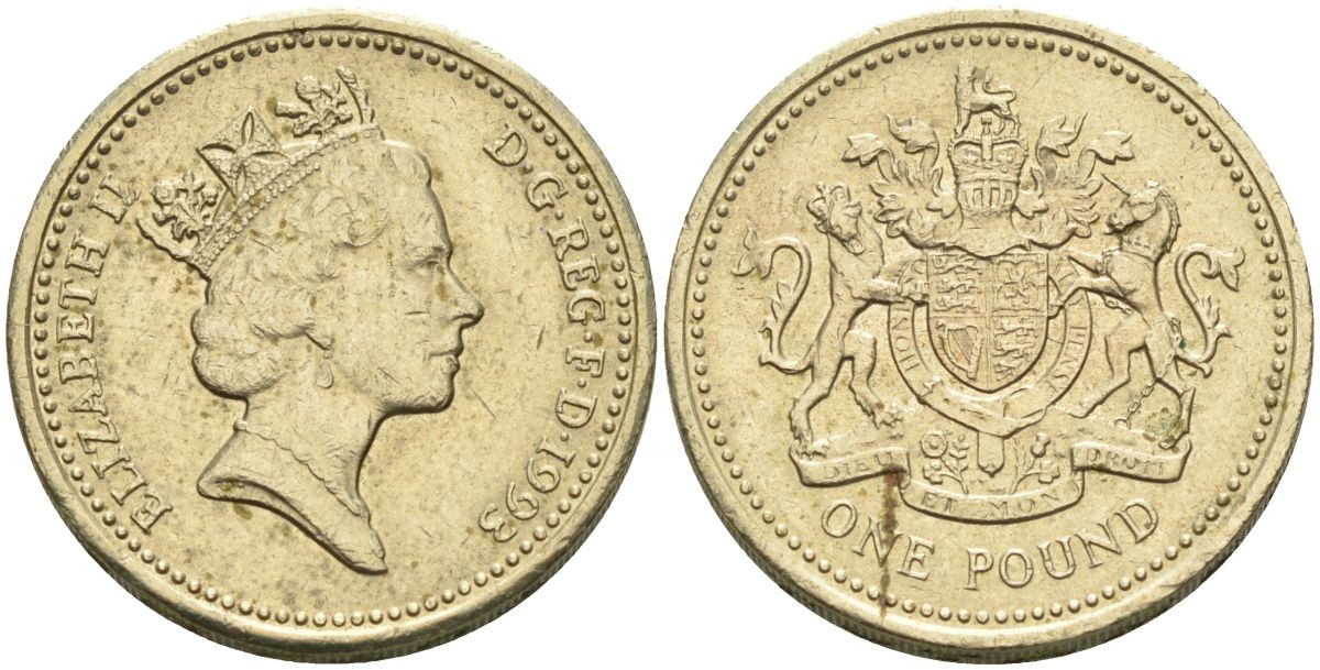 Великобритания 1 фунт 1993 Елизавета II (1952-2022) KM 964, Spink 4336 никель латунь 4116-853